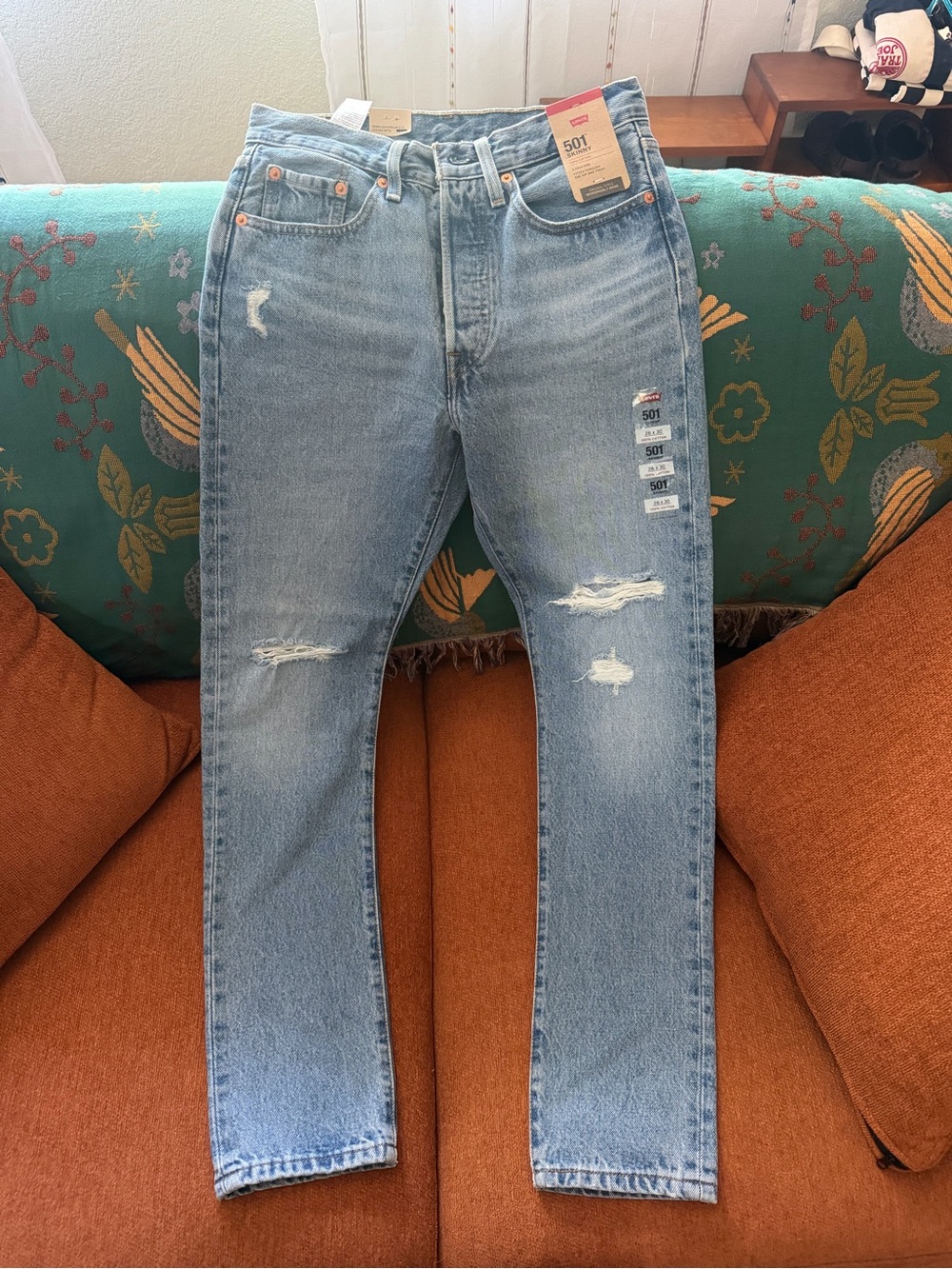 Levi's 501 Light Blue Distressed Jeans
